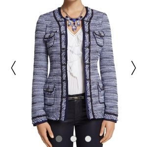 Blue tweed fringe jacket blazer 6P WHBM